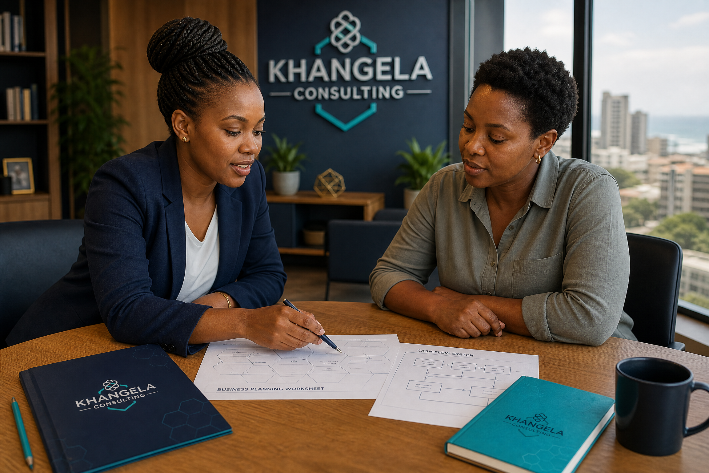 Business advisory consultation between a consultant and a small business owner